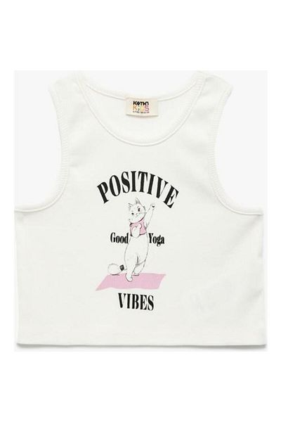 Koton Cotton Crew Neck Slim Fit Cat Printed Sleeveless Crop Undershirt