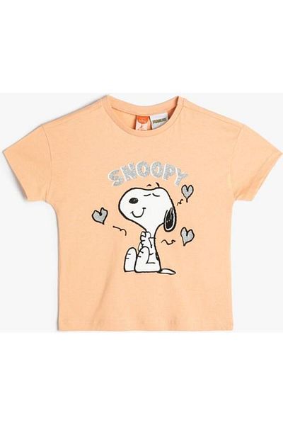 Koton Памучна тениска Snoopy с къс ръкав и кръгла яка