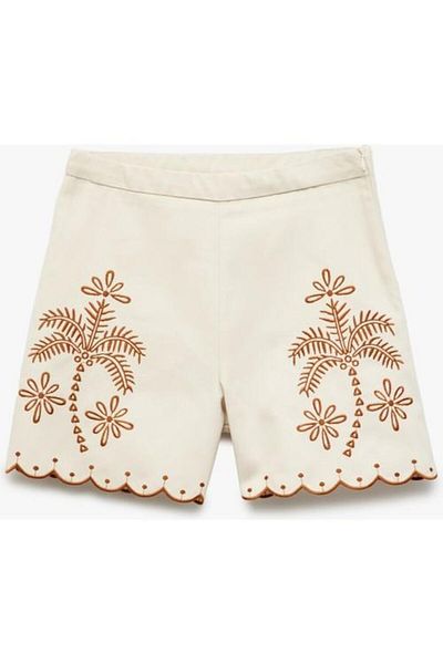 Koton Palm Embroidered Elastic Waist Cotton Shorts