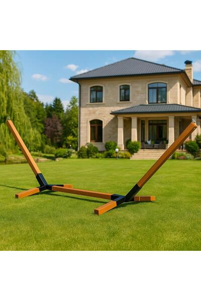 MAVİ TREND Metal Ayaklı Ahşap Bahçe Hamak Ayağı / Şık Ve Dayanıklı Tasarım Hamak Ayağı