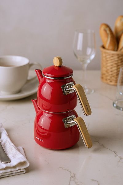 Bambum Sultan Bamboo Handle Teapot Set Red