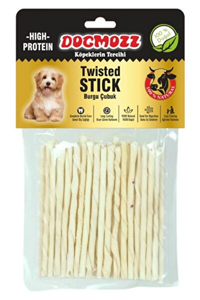 DogMozz Premium Deri Burgu Çubuk Stick Köpek Kemiği Ince Beyaz 50 Adet