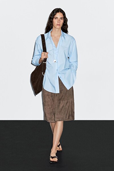 Massimo Dutti Uzun %100 pamuklu poplin gömlek