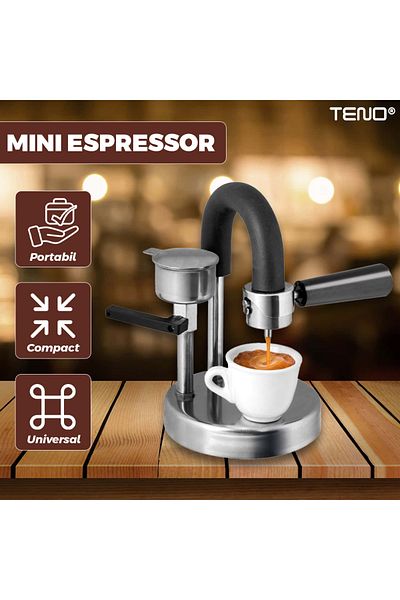 TENOR Espressor pentru Aragaz Teno®, moka, universal, pentru plita electrica/ceramica/cu inductie, gri