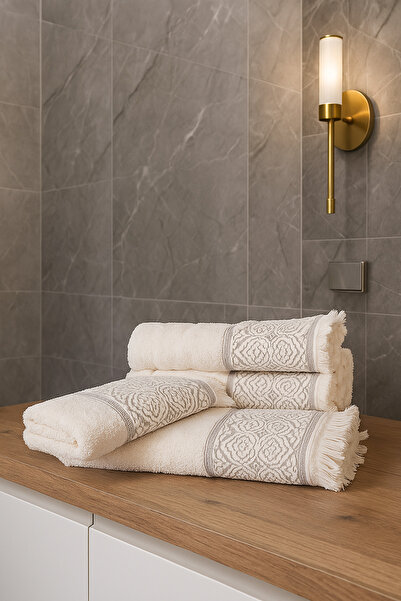 Shadro Textile 100% Organic Cotton 6-Piece Bath Towel Set Luxury and Soft - Cream 50X90