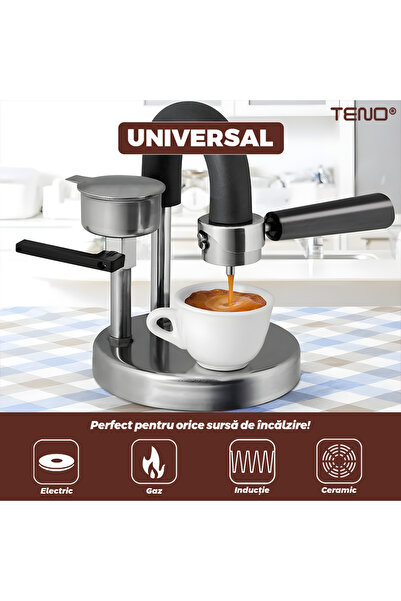 TENOR Teno® Stovetop Espresso Maker, moka, universal, for electric/ceramic/induction hobs, grey