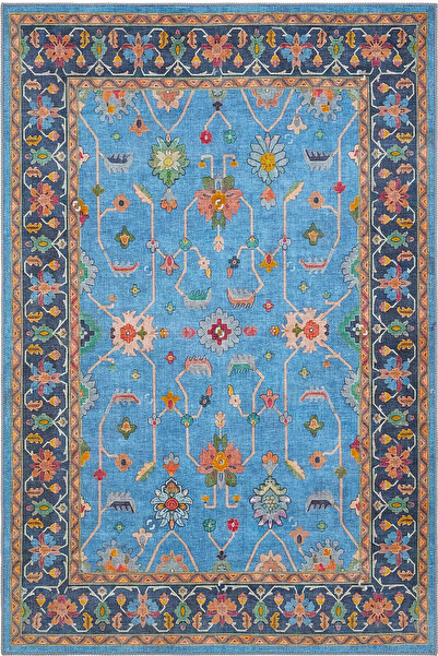 Cool Halı Beylerbeyi By 845 Mavi Halı Çiçek Desenli Otantik Ev Salon Halısı Y...