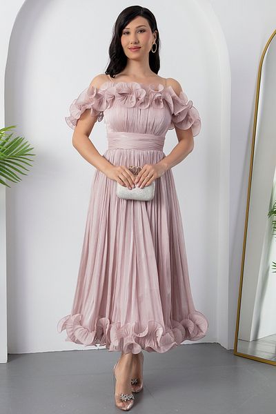 PULLIMM Rochie de seară cu decolteu în formă de inimă și fustă cu volane BAL139