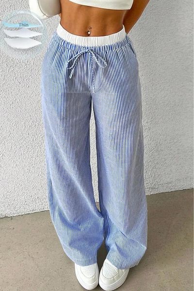 Baby xclub Pantaloni casual cu talie înaltă cu dungi albastre și albe