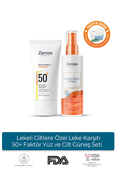 ZAROZA Lekeli Ciltlere Özel Leke Karşıtı 50+ Faktör Yüz ve Cilt Güneş Seti