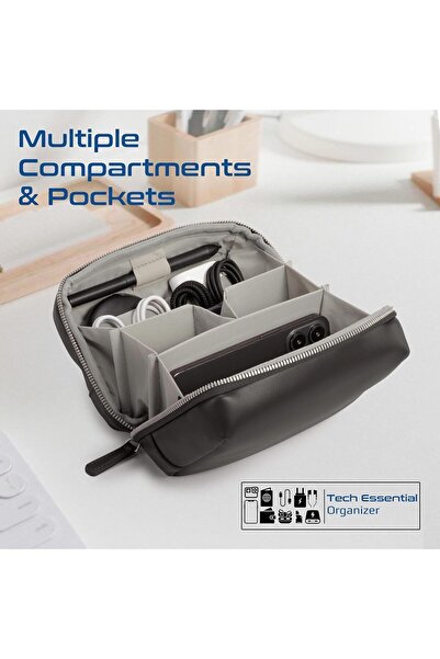 Promate Mini Tech Organizer Pouch with Multiple Compartments, Durable Waterproof PU Material, Lightw