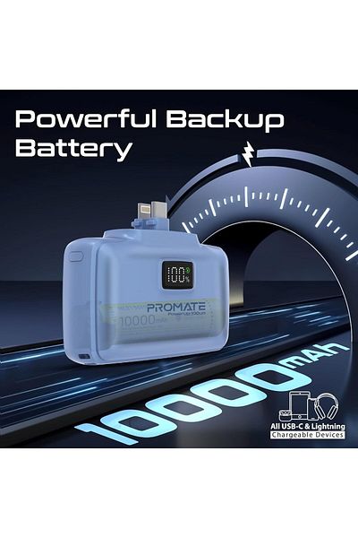 Promate PowerUp-10 Duo - Portable Battery 10000mAh with USB-C and Lightning Connectors, 20W Power, B