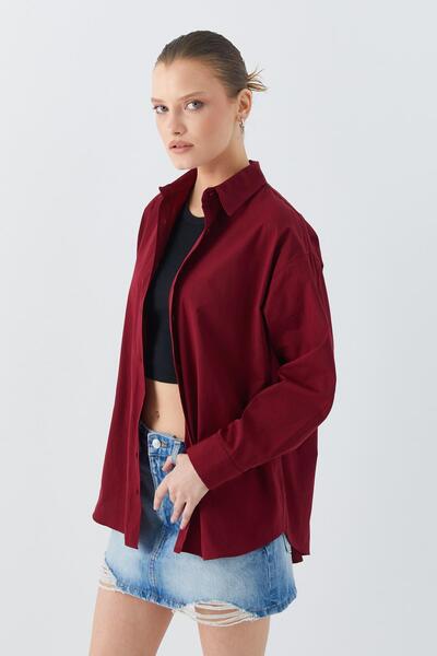 Mixray 4618 Claret Red Women's Shirt - Basic Model with Back Robe