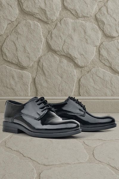 Rakerplus Pantofi de scoala pentru copii Oxford cu siret din piele lacuita neagra
