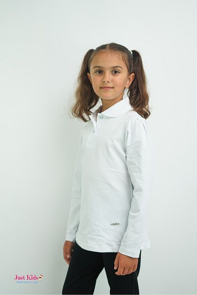 Beberium Kids School Blouse with Long Sleeves and Classic Collar, White, 3 Years