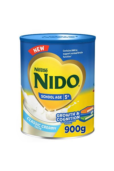 nido علبة طعام نستله سكول سن 5 سنوات بطعم كريمي كلاسيكي، 900 جرام، بطعم كريمي كلاسيكي، لدعم النمو