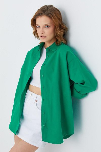 Mixray Cămașă de bază verde - 4621 pentru femei cu spate plisat