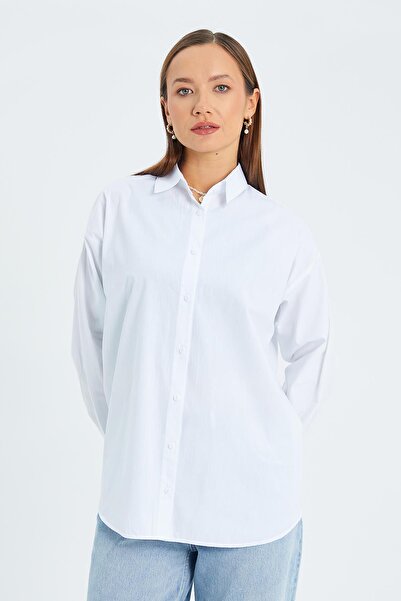 Mixray 4618 Women's Basic Shirt with Back Robe White