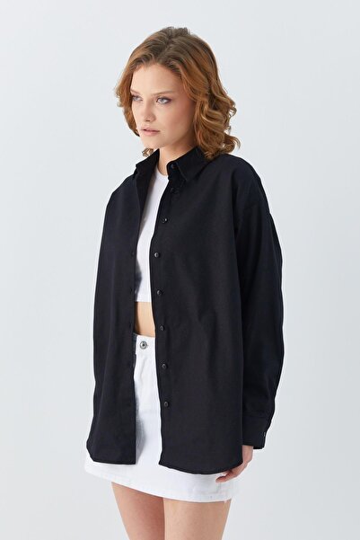 Mixray 4621 Women's Black Basic Pleated Shirt