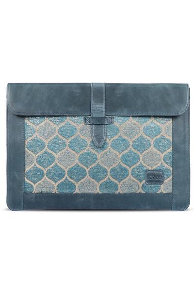 LONDO Blue Genuine Leather And Woven Fabric Macbook Pro 15 Inch, 16 Inch Compatible Laptop Case
