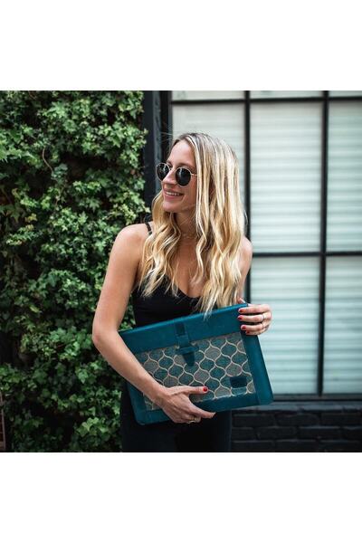 LONDO Blue Genuine Leather And Woven Fabric Macbook Pro 15 Inch, 16 Inch Compatible Laptop Case