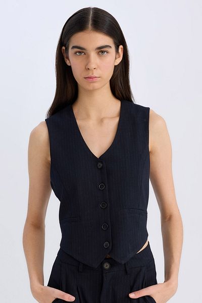 DeFacto V-Neck Striped Button Blazer Vest C2027Ax24Sp