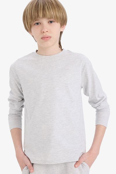 DeFacto Αγόρι Back to School Regular Fit Basic Crew λαιμόκοψη μακρυμάνικο χτενισμένο βαμβακερό μπλουζάκι