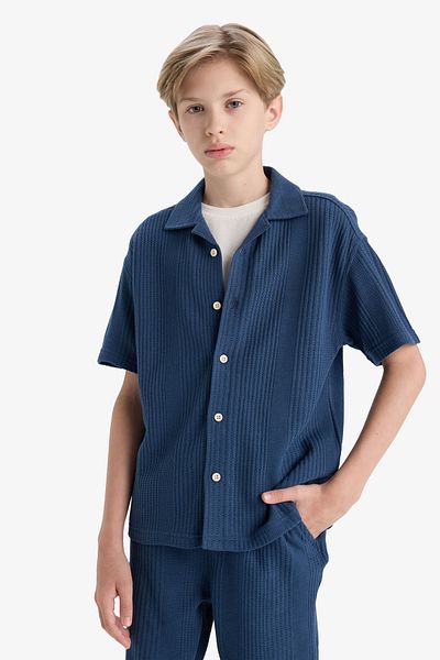 DeFacto Cămașă cu mânecă scurtă cu guler polo oversize pentru băiat E3313A825HS