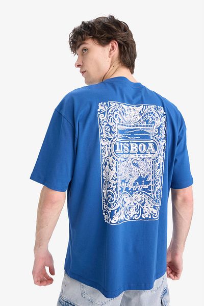 DeFacto Tricou cu mânecă scurtă imprimat cu gâtul de bicicletă cu potrivire largă supradimensionată C3628ax24sp