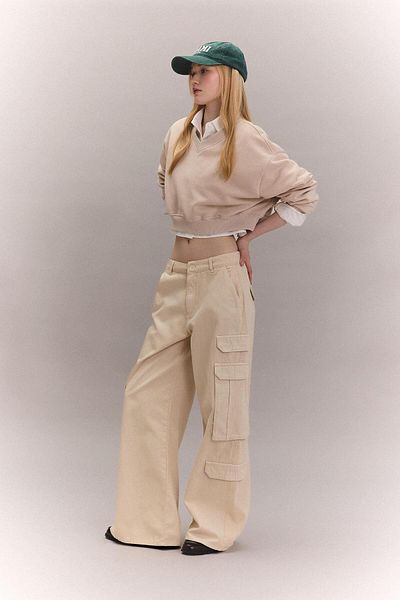 DeFacto Coool Basic Cargo Pants with Gabardine Fabric - Wide Loose Leg, Cargo Pocket, C3890Ax24Sp