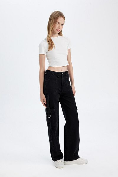 DeFacto Wide Leg Cargo High Waist Long Jean Trousers 3168109