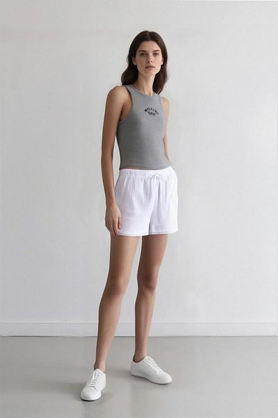 DeFacto Pantaloni scurti din muselină albă cu talie înaltă Relax Fit D0567AX25SM