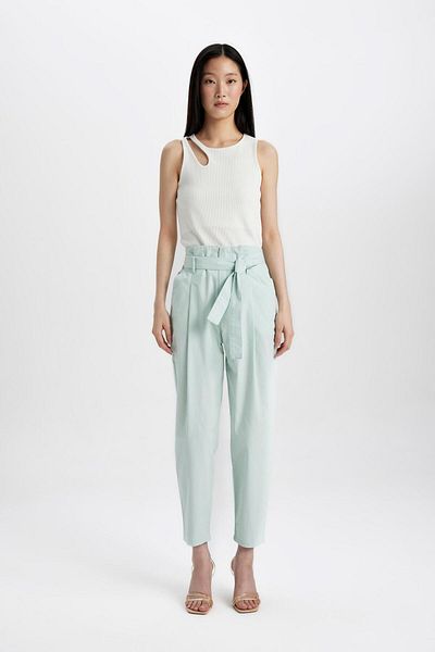 DeFacto High Waist Cropped Leg Gabardine Trousers with Pockets, Ankle Length C7534Ax24Sm