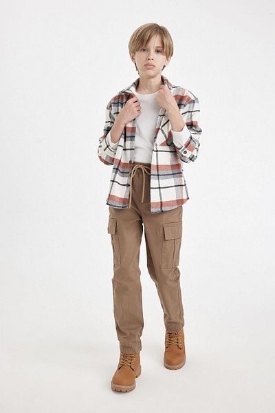 DeFacto Boy's Gabardine Jogger Pants - Cargo Pocket, Waist Lace and Elastic Legs A9393A824Au