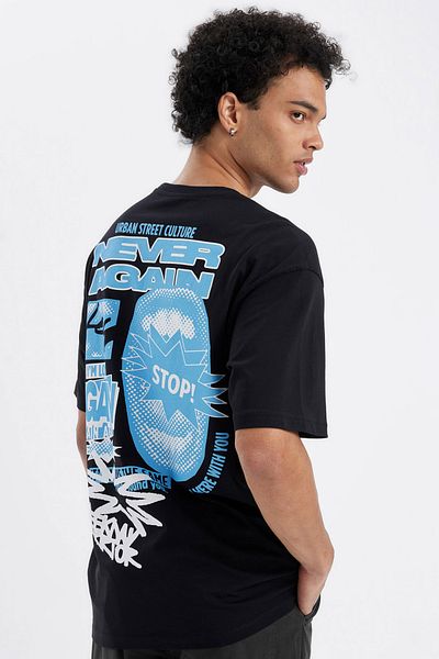 DeFacto Pohodlí Regular Fit Pohodlný střih Crew Neck Back Potištěné tričko s krátkým rukávem B5069Ax24Sp