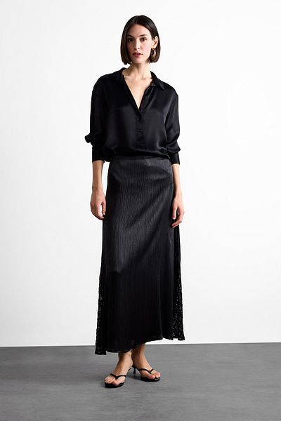 DeFacto High Waisted Satin Lace Detailed Midi Skirt F8040Ax25Sm