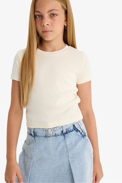 DeFacto Girls Rib Basic T-Shirt - Crew Neck, Slim Fit, Short Sleeve B3054A824Sm