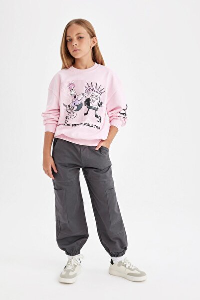 DeFacto Kız Çocuk Kargo Cepli Beli ve Paçası Lastikli Pamuklu Antrasit Paraşüt Pantolon C8843A824AU