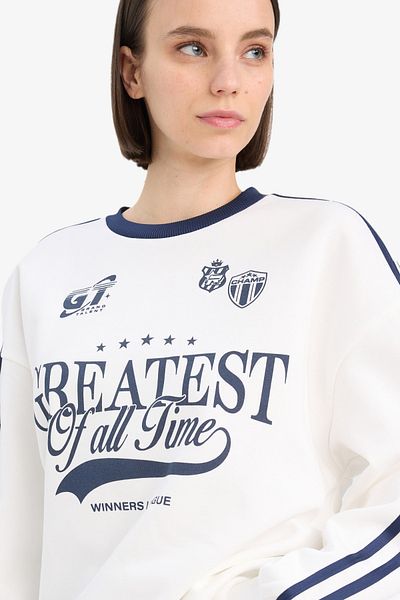 DeFacto Coool Oversize Wide Fit Crew Neck Printed Thick Sweatshirt 3182544