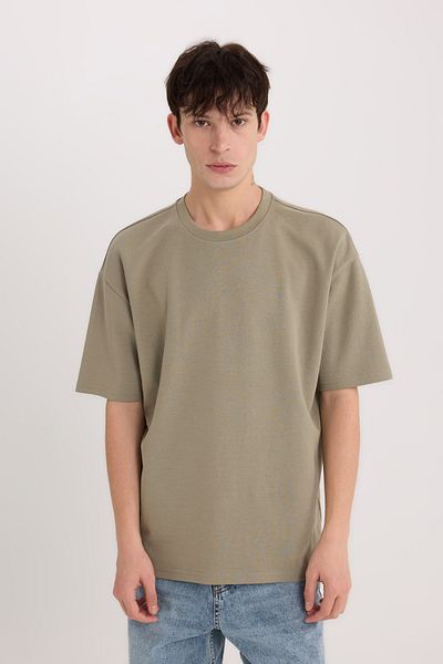 DeFacto Tricou supradimensionat cu mânecă scurtă, cu mânecă scurtă, solidă, din țesătură grea X3926az24sp