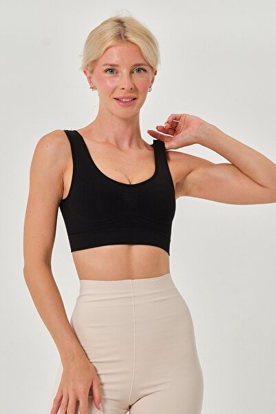 MİSTİRİK Rosella Model Kalın Askılı Extra Sıkılaştırıcı Pedsiz Spor Sütyeni Siyah Renk101