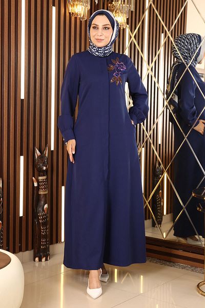 Modamihram Embroidered Hijab Ferace Indigo 10773
