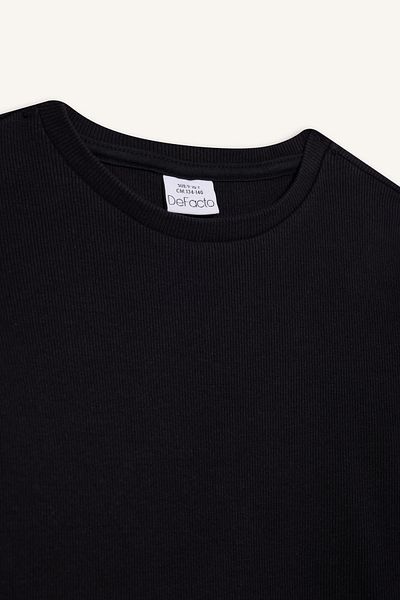 DeFacto Girls' Crew Neck Basic Plain Ribbed Camisole Long Sleeve School T-Shirt B2387A825Au