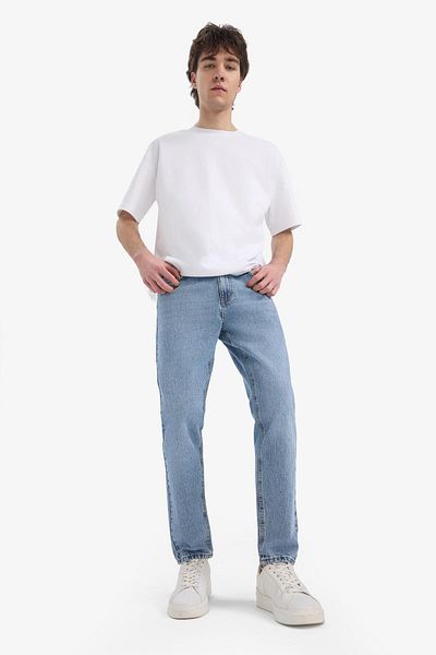 DeFacto 100% bumbac, anii 90, slim fit, model îngust, talie înaltă, pantaloni de jeans spălați cu zăpadă F0161AX25SP