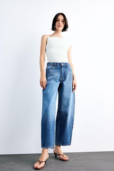 DeFacto Wide Baggy Fit Washed Jean Trousers F7501Ax25Sm