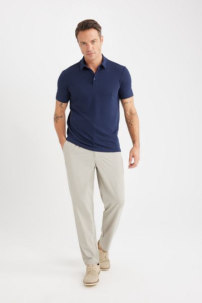 DeFacto Tricou slim din bumbac cu mânecă scurtă, cu gât polo