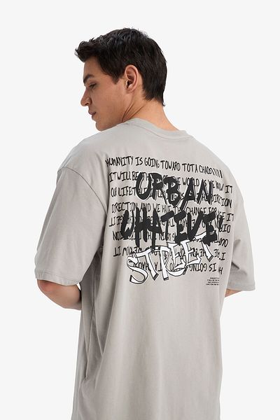 DeFacto Μπλουζάκι Oversize Fit Crew με στάμπα 100% βαμβακερό