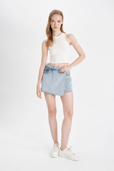 DeFacto Fusta scurtă din denim cu talie înaltă D4587AX24HS