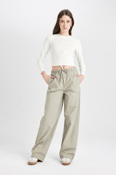 DeFacto Cool Straight Fit Poplin Pants with Straight Pockets and Elastic Waist Lace D3764Ax24Au
