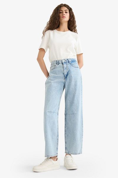 DeFacto Barrel Fit Normal Waist Ankle Length Jean Washed Trousers F6102Ax25Hs